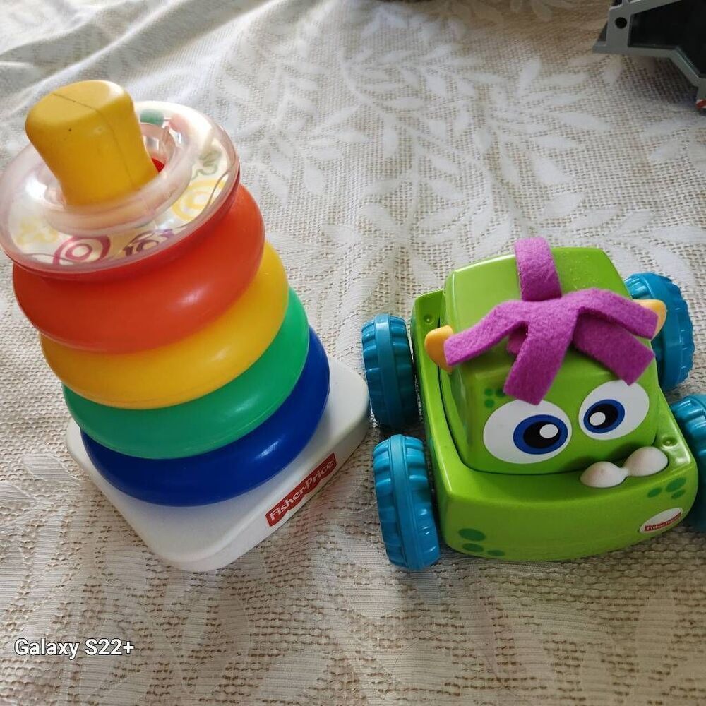 Fisher Price stacking toy and little monster pull back and roll car